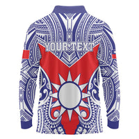 Personalised Taiwan Long Sleeve Polo Shirt Austronesian Tribal Tattoo Red - Polynesian Pride