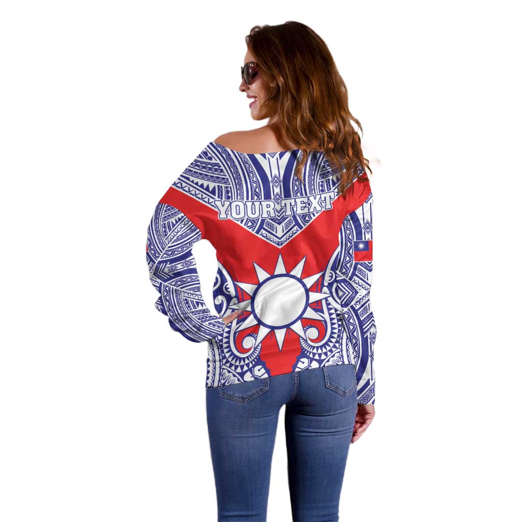 Personalised Taiwan Off Shoulder Sweater Austronesian Tribal Tattoo Red - Polynesian Pride