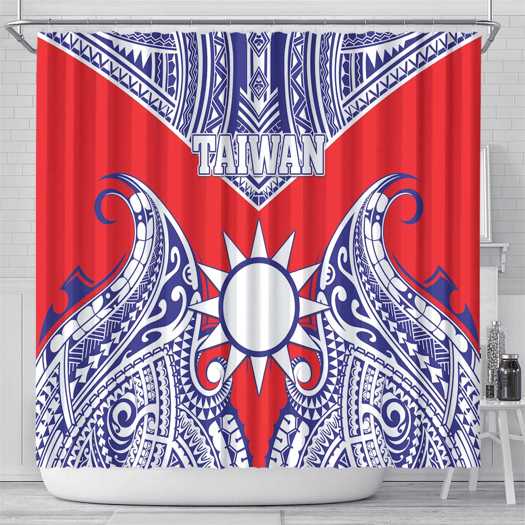 Taiwan Shower Curtain Austronesian Tribal Tattoo Red - Polynesian Pride