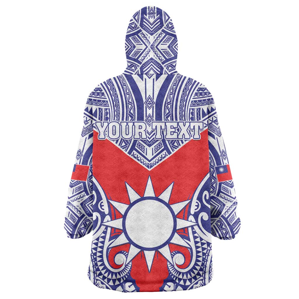 Personalised Taiwan Wearable Blanket Hoodie Austronesian Tribal Tattoo Red - Polynesian Pride