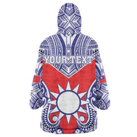 Personalised Taiwan Wearable Blanket Hoodie Austronesian Tribal Tattoo Red - Polynesian Pride