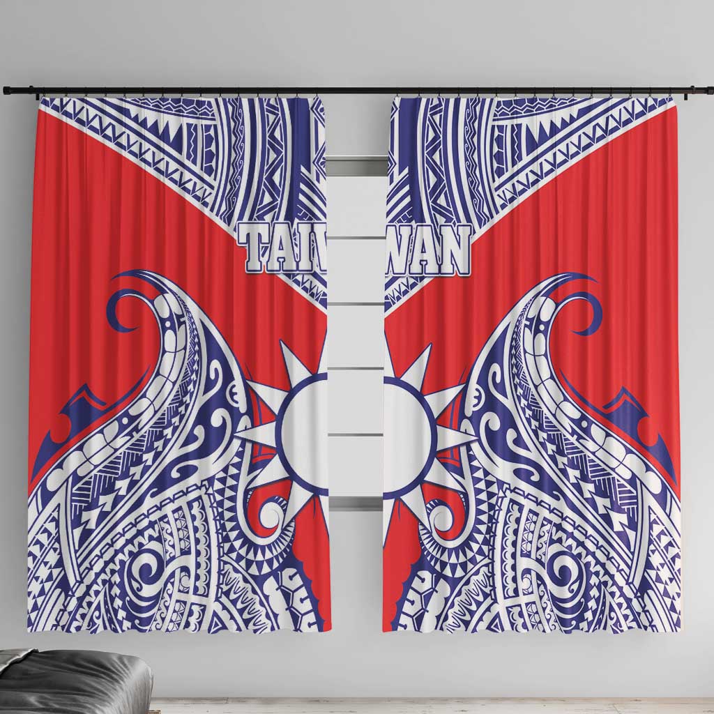 Taiwan Window Curtain Austronesian Tribal Tattoo Red LT05 With Hooks Red - Polynesian Pride