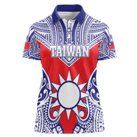 Personalised Taiwan Women Polo Shirt Austronesian Tribal Tattoo Red - Polynesian Pride