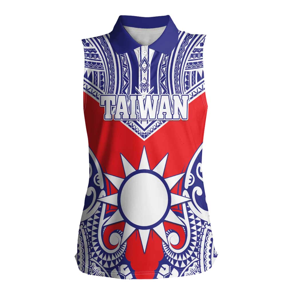 Personalised Taiwan Women Sleeveless Polo Shirt Austronesian Tribal Tattoo Red LT05 Female Red - Polynesian Pride