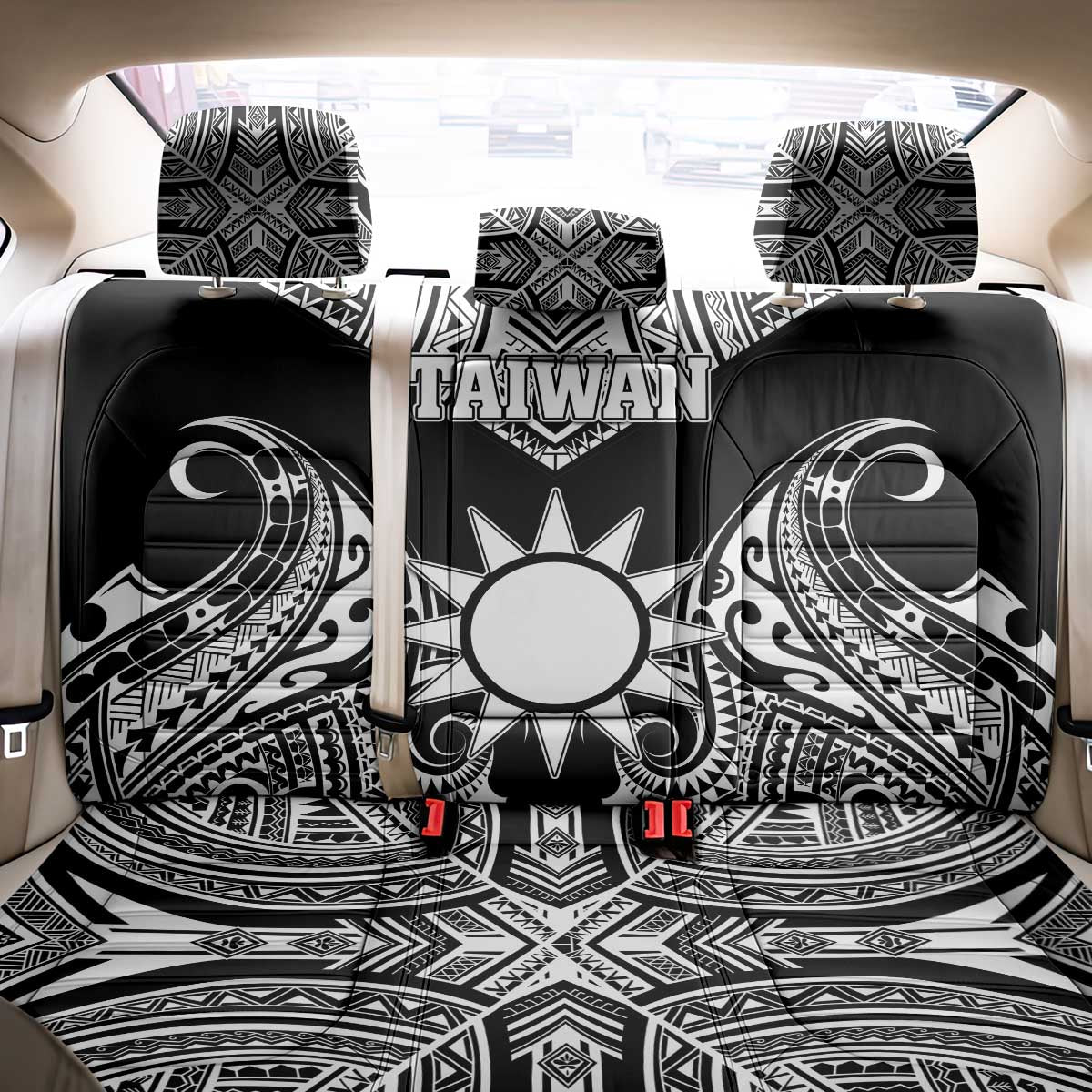 Taiwan Back Car Seat Cover Austronesian Tribal Tattoo Black - Polynesian Pride