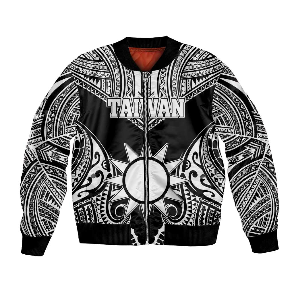 Personalised Taiwan Bomber Jacket Austronesian Tribal Tattoo Black LT05 Unisex Black - Polynesian Pride