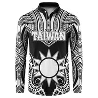 Personalised Taiwan Button Sweatshirt Austronesian Tribal Tattoo Black - Polynesian Pride