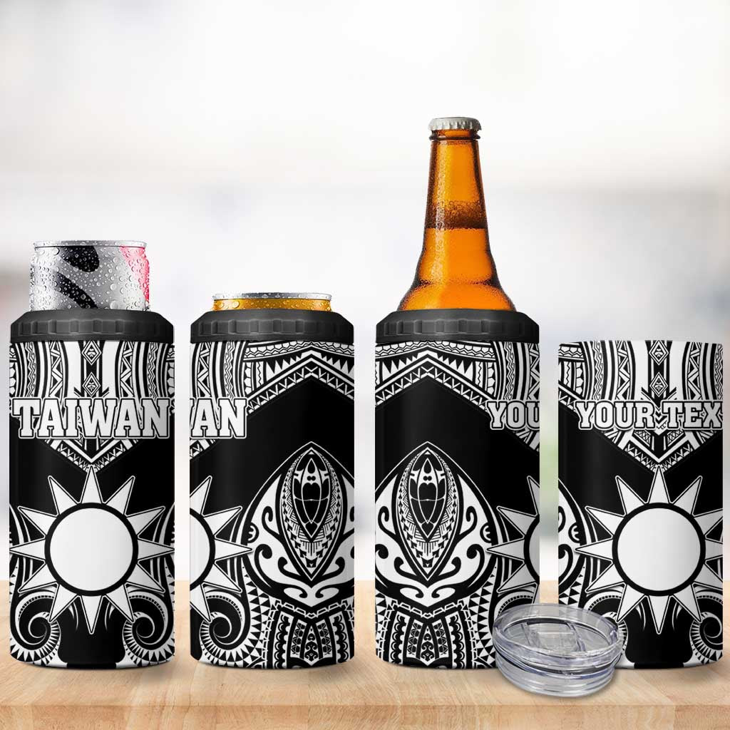 Personalised Taiwan 4 in 1 Can Cooler Tumbler Austronesian Tribal Tattoo Black - Polynesian Pride