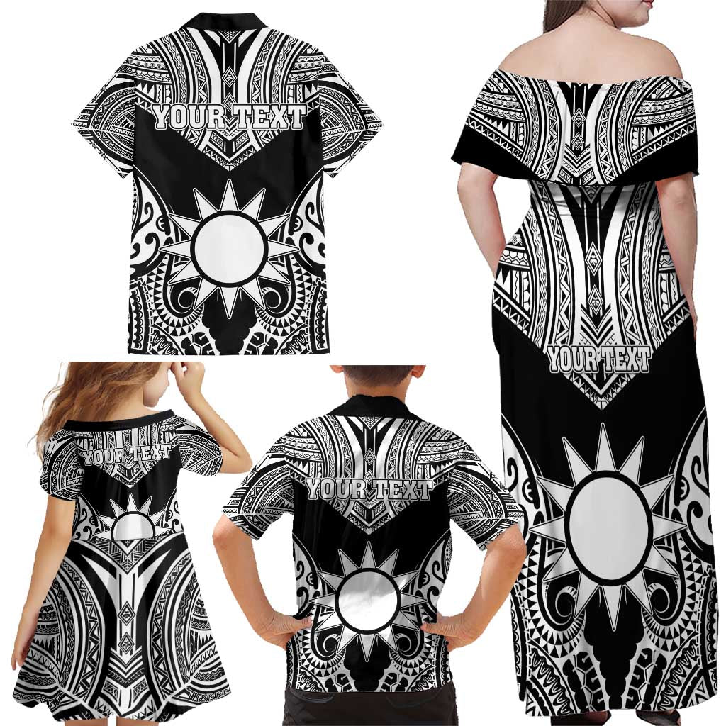 Personalised Taiwan Family Matching Off Shoulder Maxi Dress and Hawaiian Shirt Austronesian Tribal Tattoo Black - Polynesian Pride