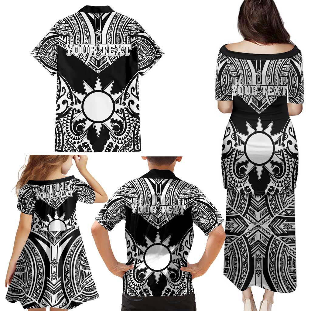 Personalised Taiwan Family Matching Puletasi and Hawaiian Shirt Austronesian Tribal Tattoo Black - Polynesian Pride