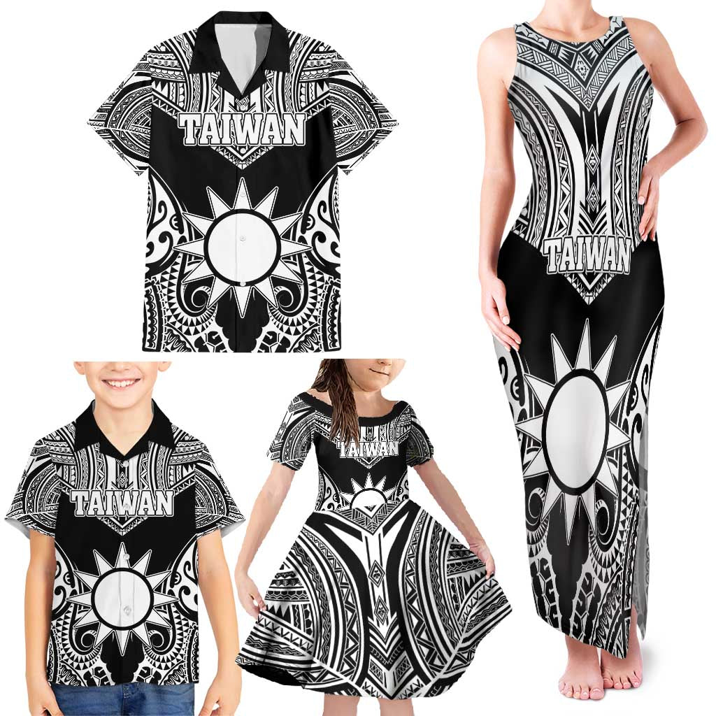Personalised Taiwan Family Matching Tank Maxi Dress and Hawaiian Shirt Austronesian Tribal Tattoo Black - Polynesian Pride