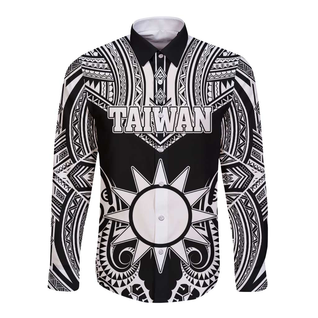 Personalised Taiwan Long Sleeve Button Shirt Austronesian Tribal Tattoo Black LT05 Unisex Black - Polynesian Pride