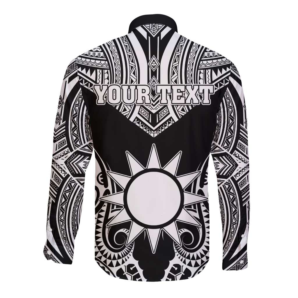 Personalised Taiwan Long Sleeve Button Shirt Austronesian Tribal Tattoo Black - Polynesian Pride