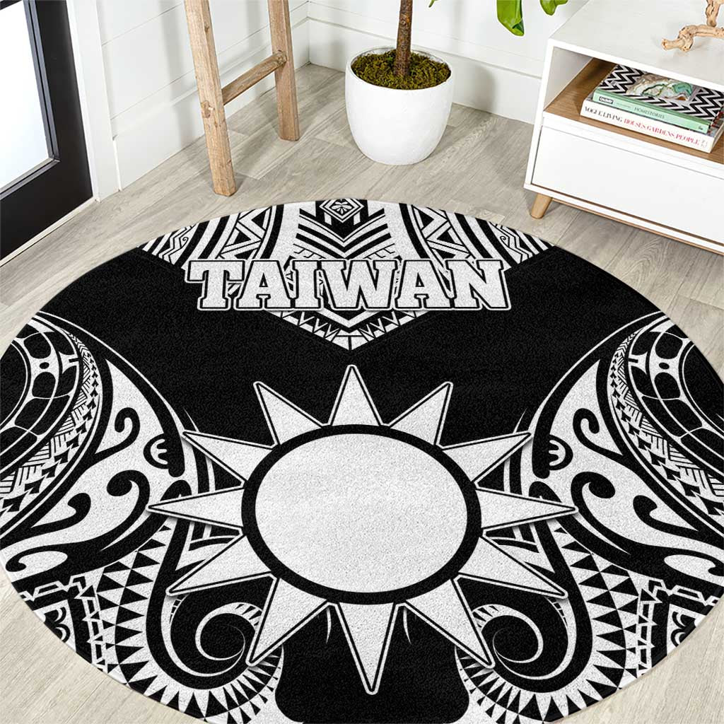 Taiwan Round Carpet Austronesian Tribal Tattoo Black - Polynesian Pride