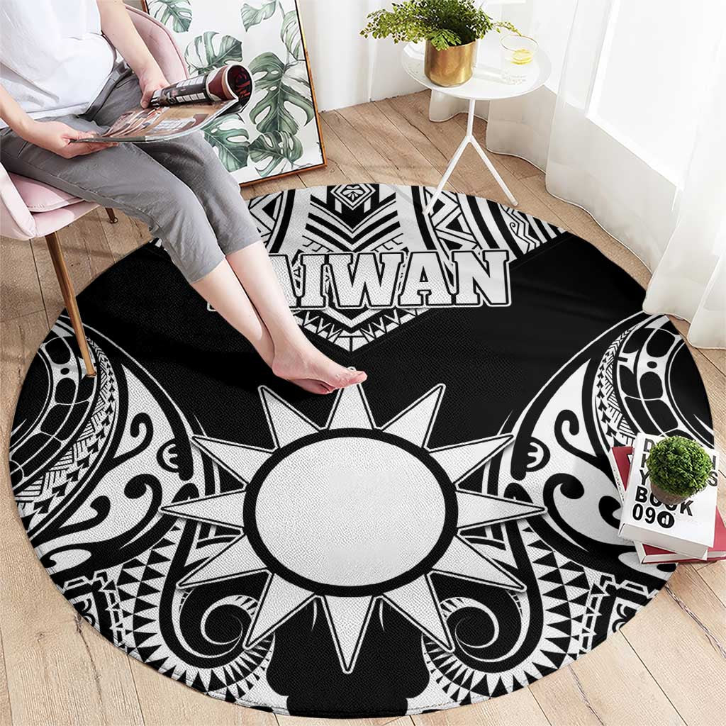 Taiwan Round Carpet Austronesian Tribal Tattoo Black - Polynesian Pride