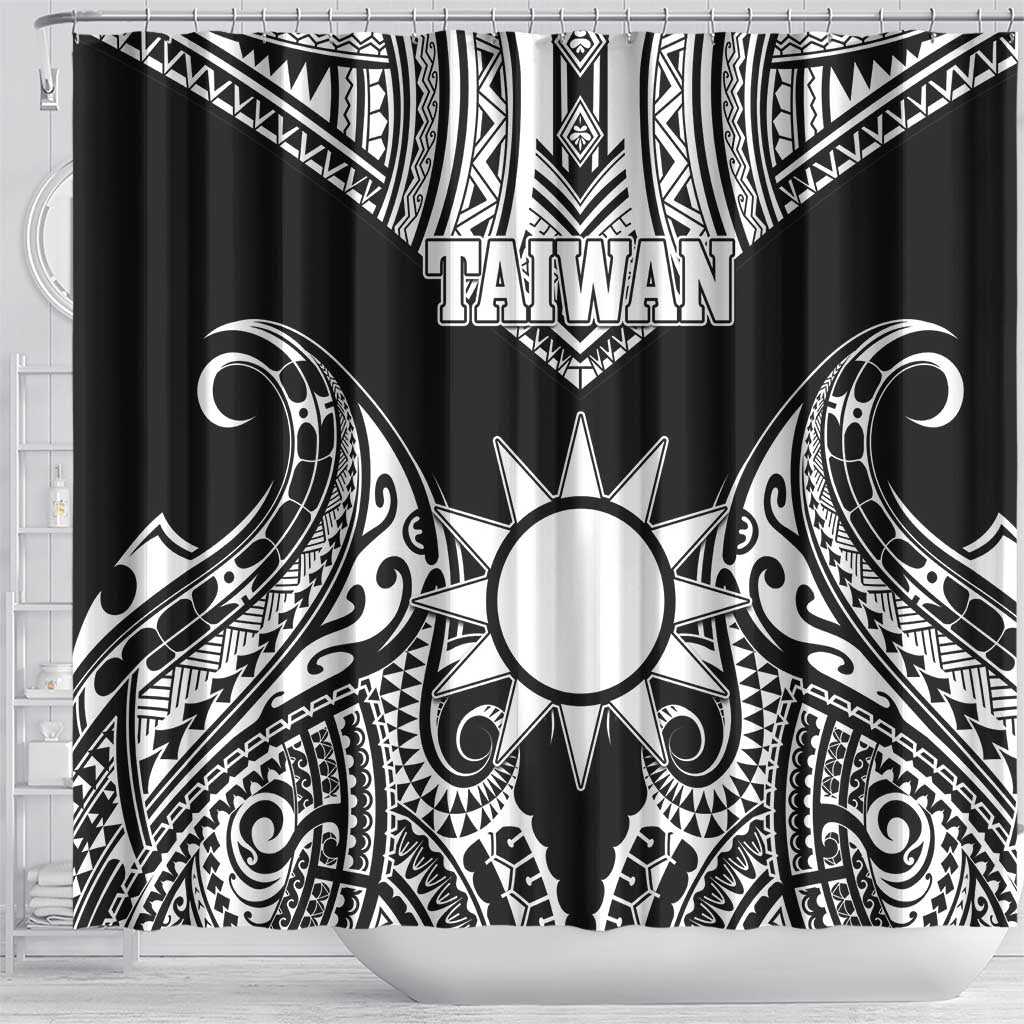 Taiwan Shower Curtain Austronesian Tribal Tattoo Black - Polynesian Pride