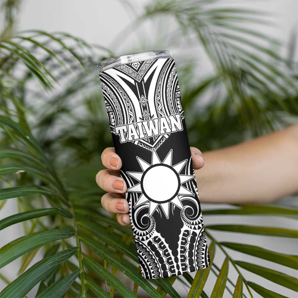 Personalised Taiwan Skinny Tumbler Austronesian Tribal Tattoo Black - Polynesian Pride