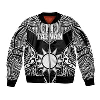 Personalised Taiwan Sleeve Zip Bomber Jacket Austronesian Tribal Tattoo Black LT05 Unisex Black - Polynesian Pride