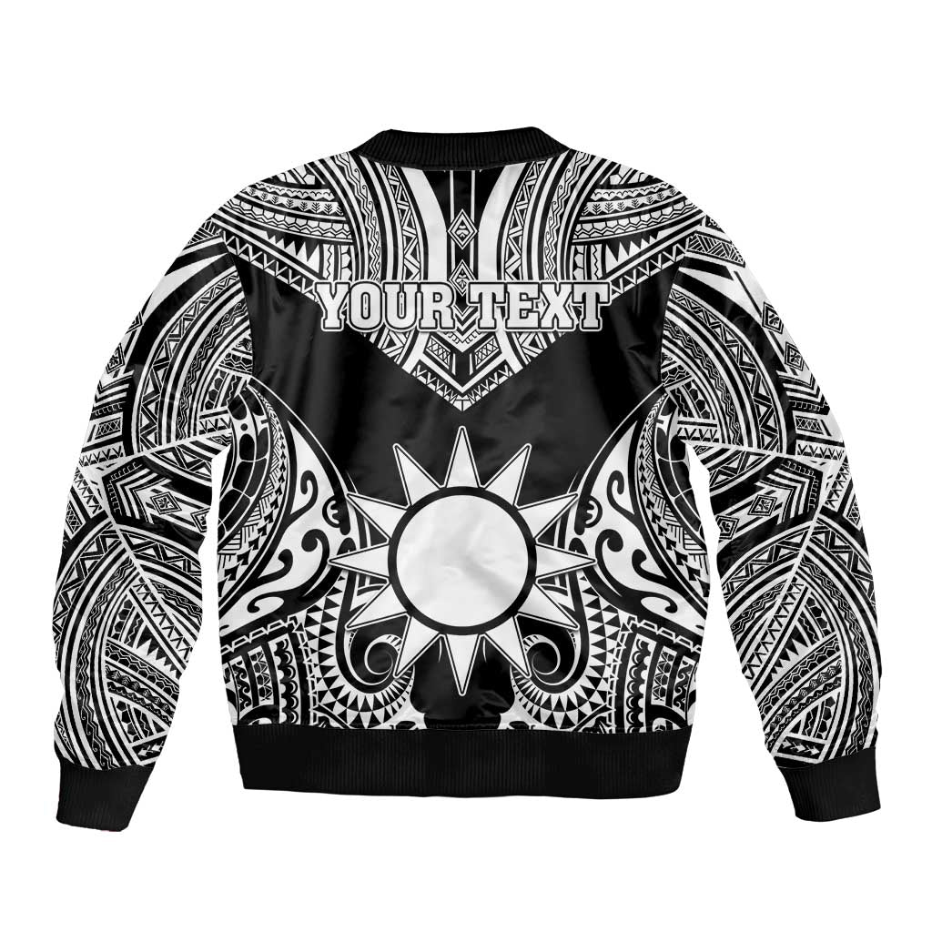 Personalised Taiwan Sleeve Zip Bomber Jacket Austronesian Tribal Tattoo Black LT05 - Polynesian Pride