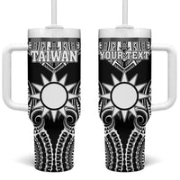 Personalised Taiwan Tumbler With Handle Austronesian Tribal Tattoo Black - Polynesian Pride