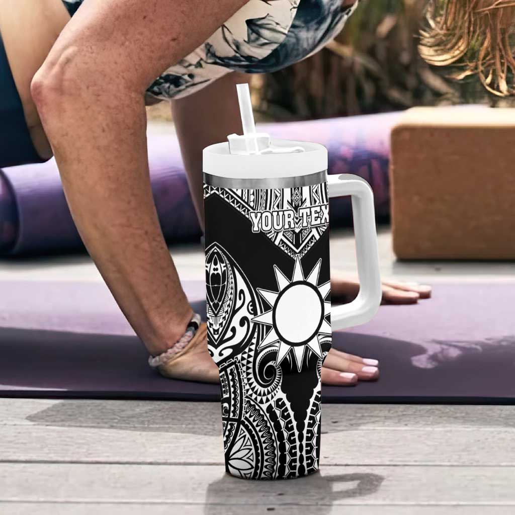 Personalised Taiwan Tumbler With Handle Austronesian Tribal Tattoo Black - Polynesian Pride
