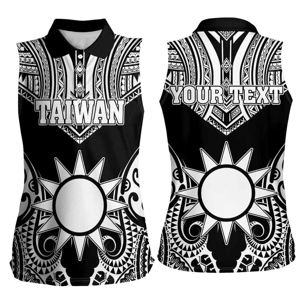 Personalised Taiwan Women Sleeveless Polo Shirt Austronesian Tribal Tattoo Black - Polynesian Pride
