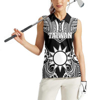 Personalised Taiwan Women Sleeveless Polo Shirt Austronesian Tribal Tattoo Black - Polynesian Pride
