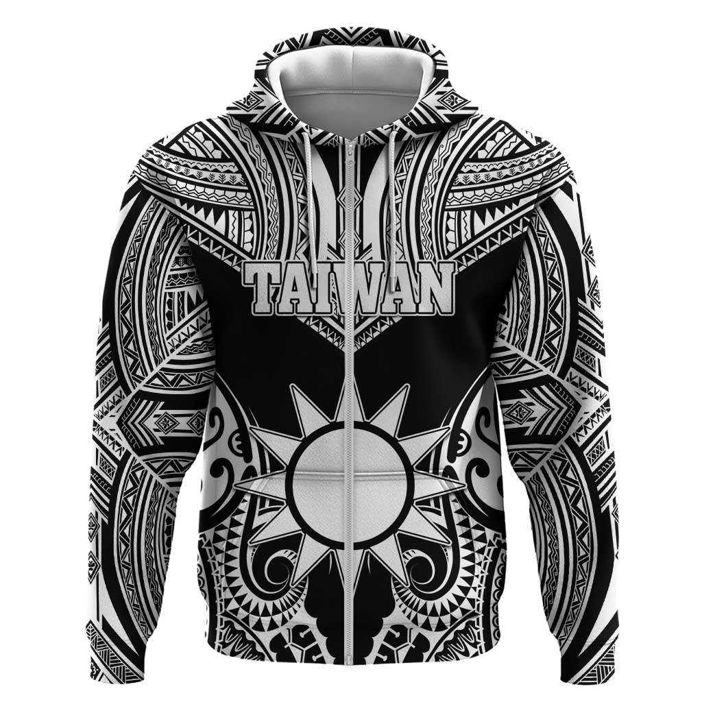 Personalised Taiwan Zip Hoodie Austronesian Tribal Tattoo Black LT05 Zip Hoodie Black - Polynesian Pride