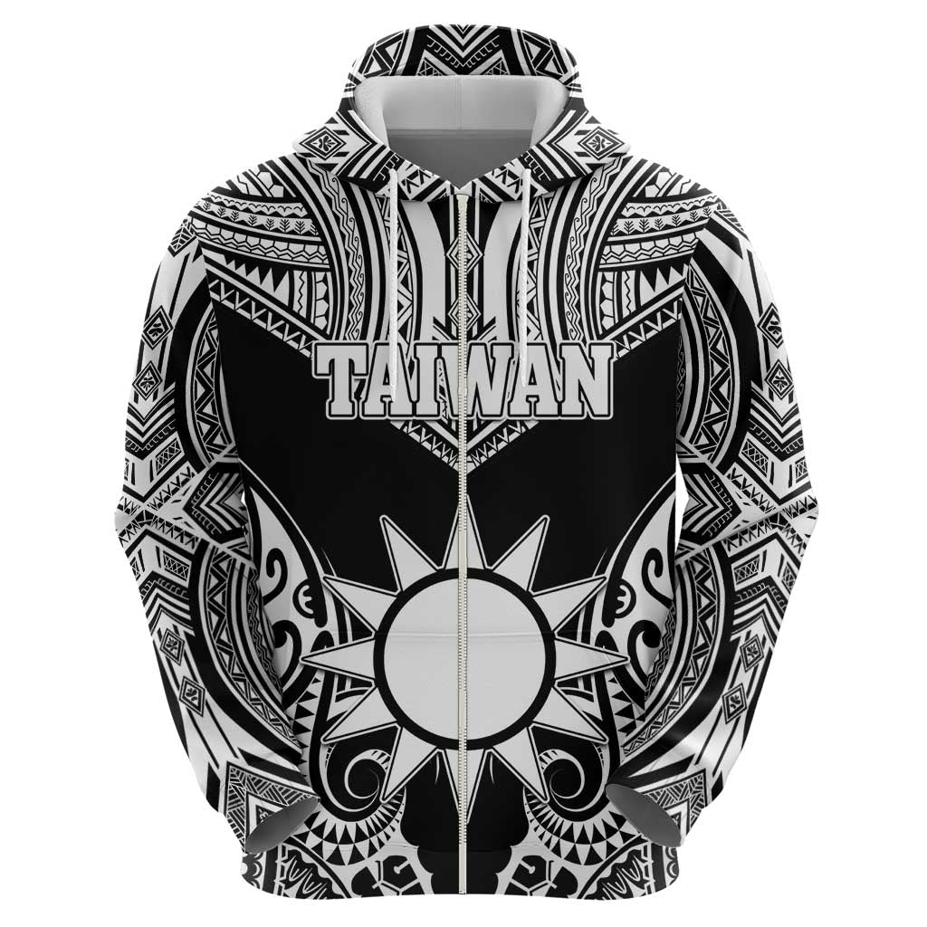 Personalised Taiwan Zip Hoodie Austronesian Tribal Tattoo Black - Polynesian Pride