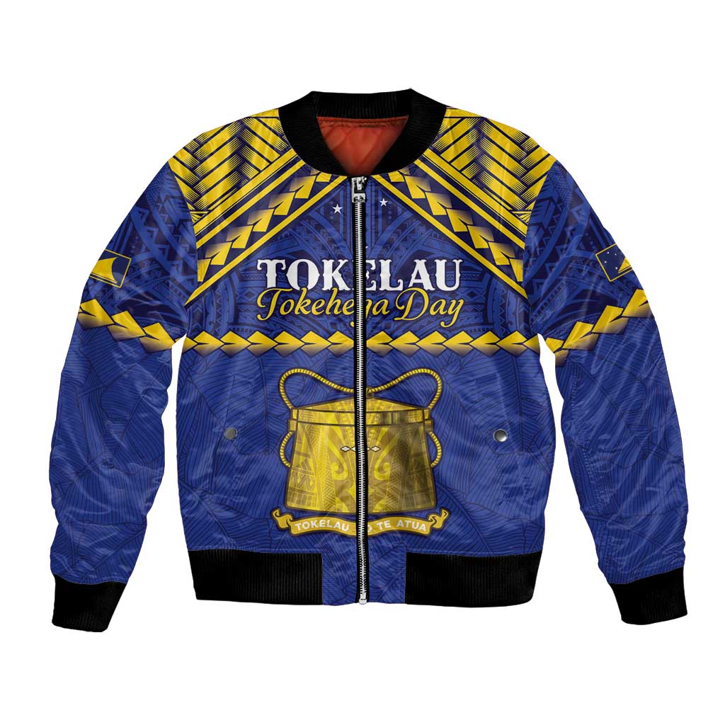 Personalised Tokelau Happy Tokehega Day Bomber Jacket Polynesian Tribal Tattoo LT05 Unisex Blue - Polynesian Pride