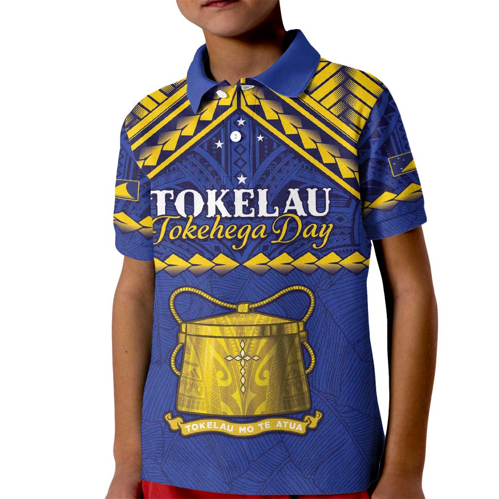 Personalised Tokelau Happy Tokehega Day Kid Polo Shirt Polynesian Tribal Tattoo LT05 Kid Blue - Polynesian Pride