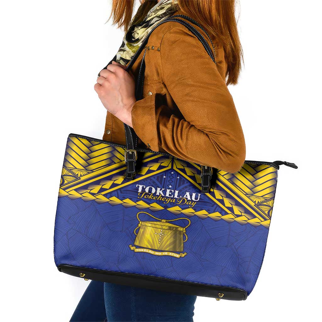 Tokelau Happy Tokehega Day Leather Tote Bag Polynesian Tribal Tattoo LT05 Blue - Polynesian Pride