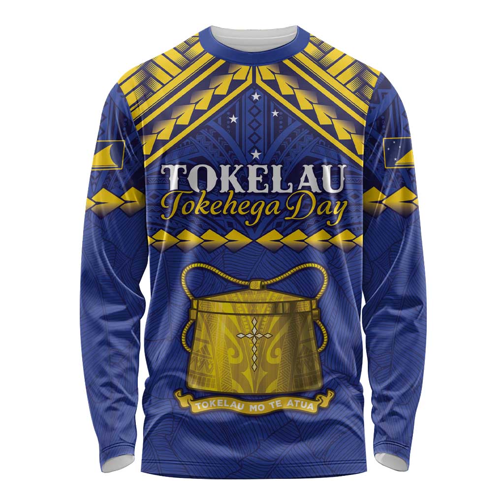 Personalised Tokelau Happy Tokehega Day Long Sleeve Shirt Polynesian Tribal Tattoo LT05 Unisex Blue - Polynesian Pride