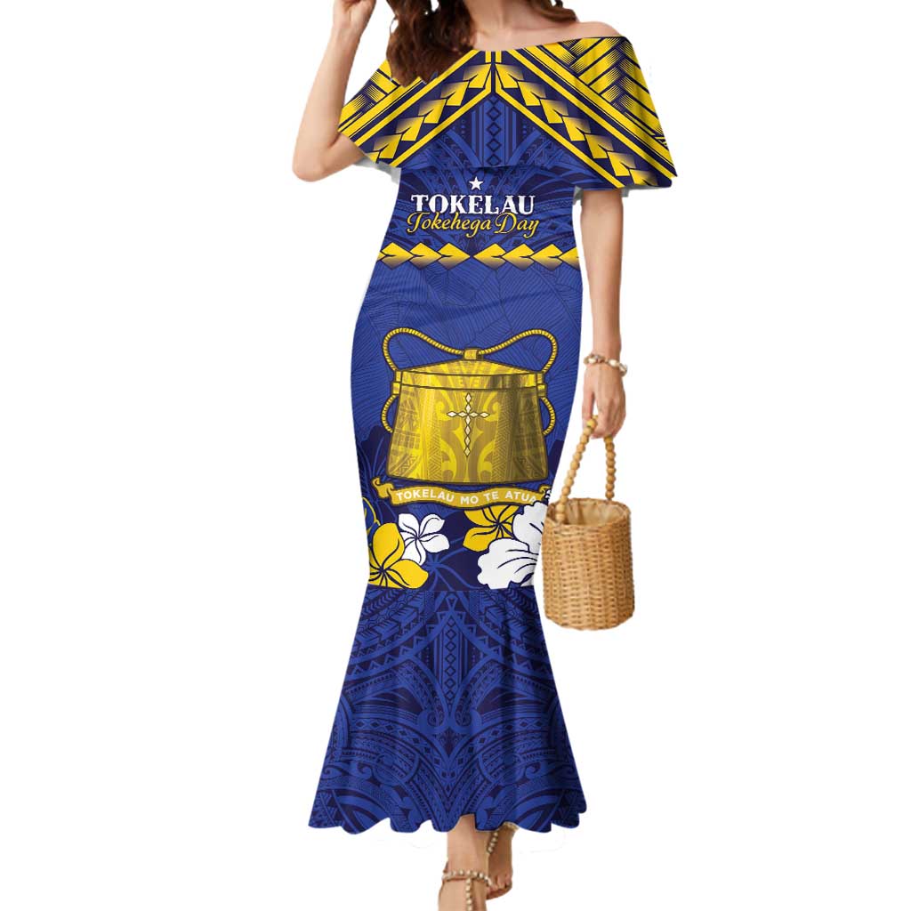 Personalised Tokelau Happy Tokehega Day Mermaid Dress Polynesian Tribal Tattoo LT05 Women Blue - Polynesian Pride