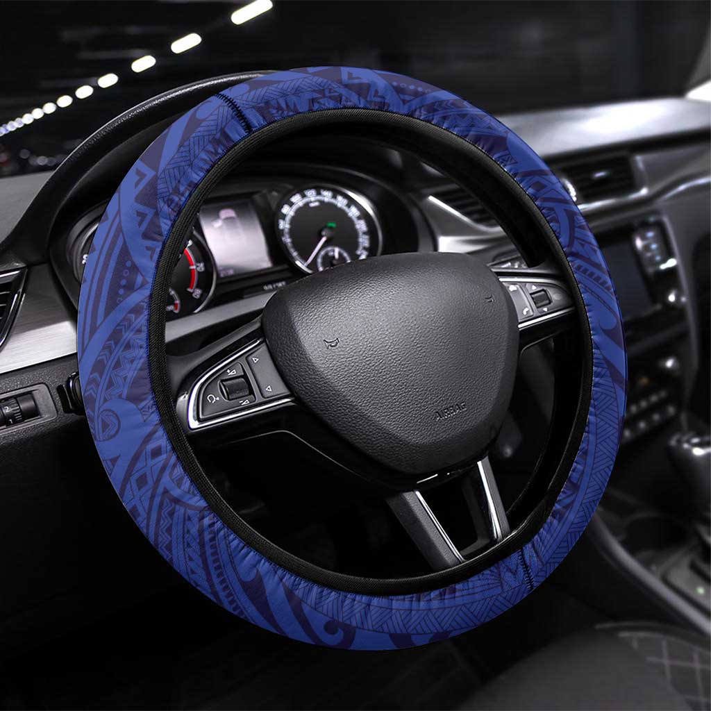 Tokelau Happy Tokehega Day Steering Wheel Cover Polynesian Tribal Tattoo LT05 Universal Fit Blue - Polynesian Pride