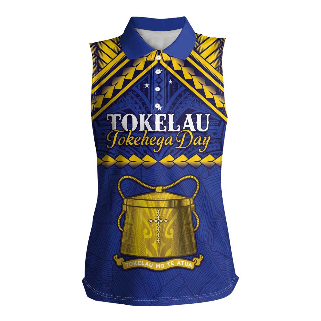 Personalised Tokelau Happy Tokehega Day Women Sleeveless Polo Shirt Polynesian Tribal Tattoo LT05 Female Blue - Polynesian Pride