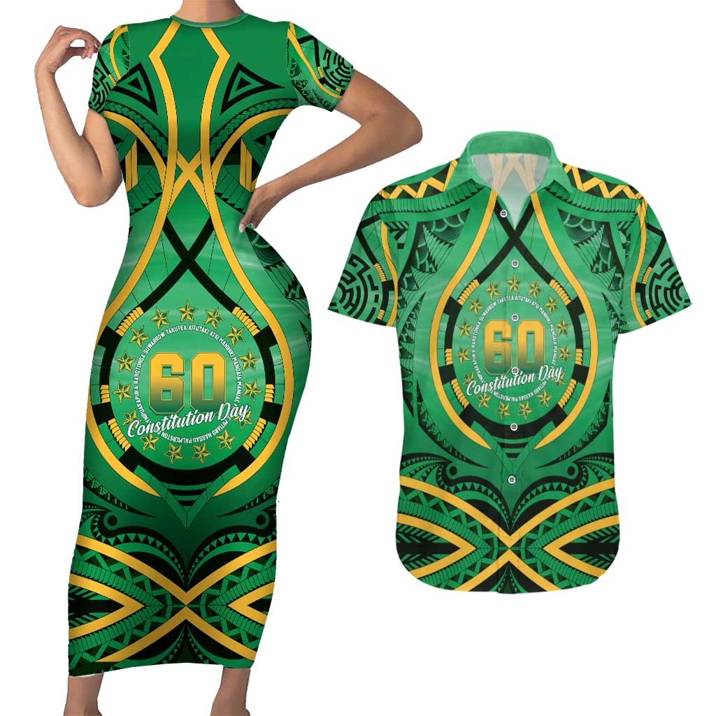 Cook Islands Constitution Day Couples Matching Short Sleeve Bodycon Dress and Hawaiian Shirt 60th Anniversary - Polynesian Pride