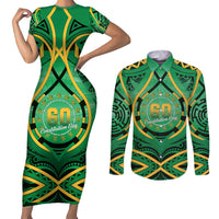 Cook Islands Constitution Day Couples Matching Short Sleeve Bodycon Dress and Long Sleeve Button Shirt 60th Anniversary - Polynesian Pride