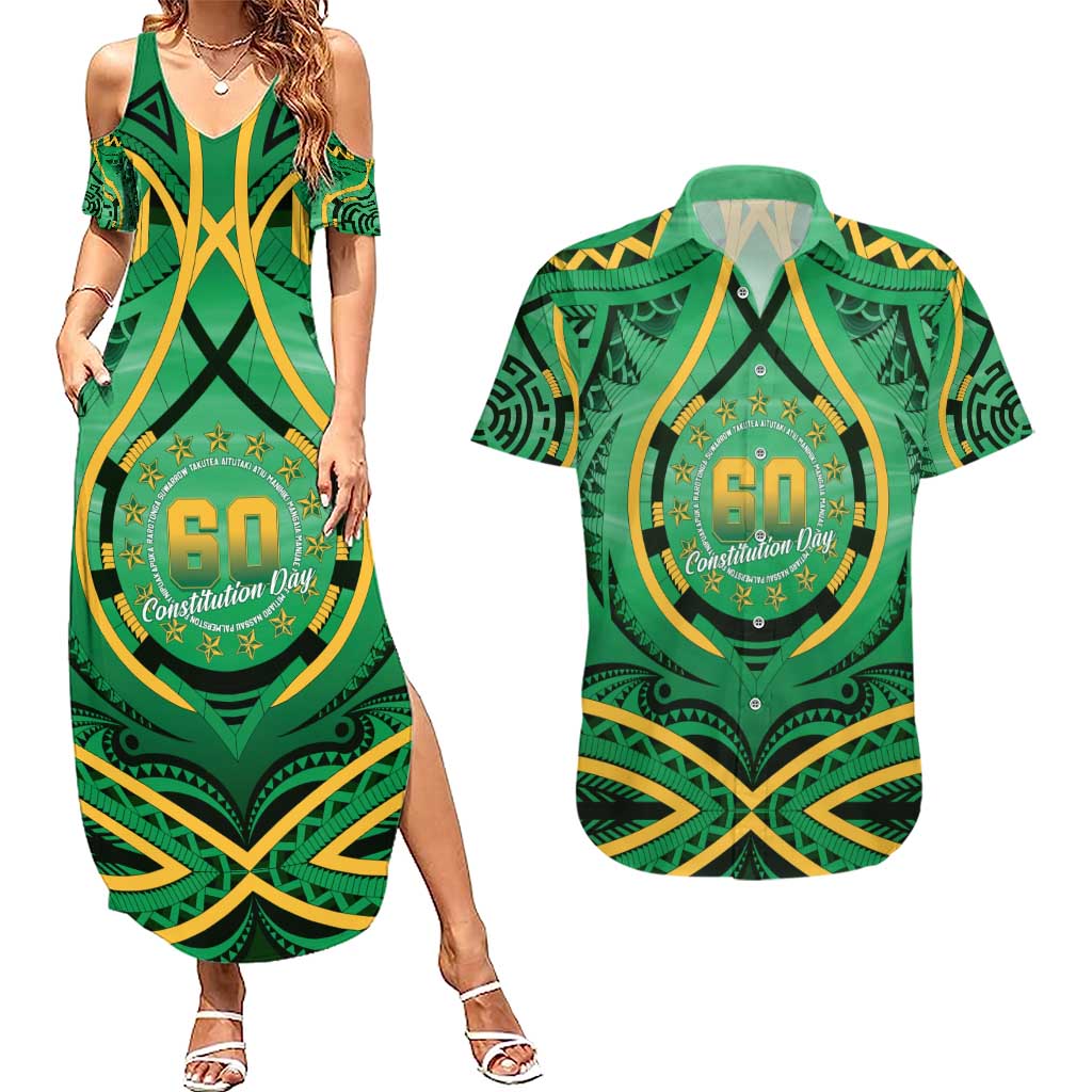 Cook Islands Constitution Day Couples Matching Summer Maxi Dress and Hawaiian Shirt 60th Anniversary - Polynesian Pride
