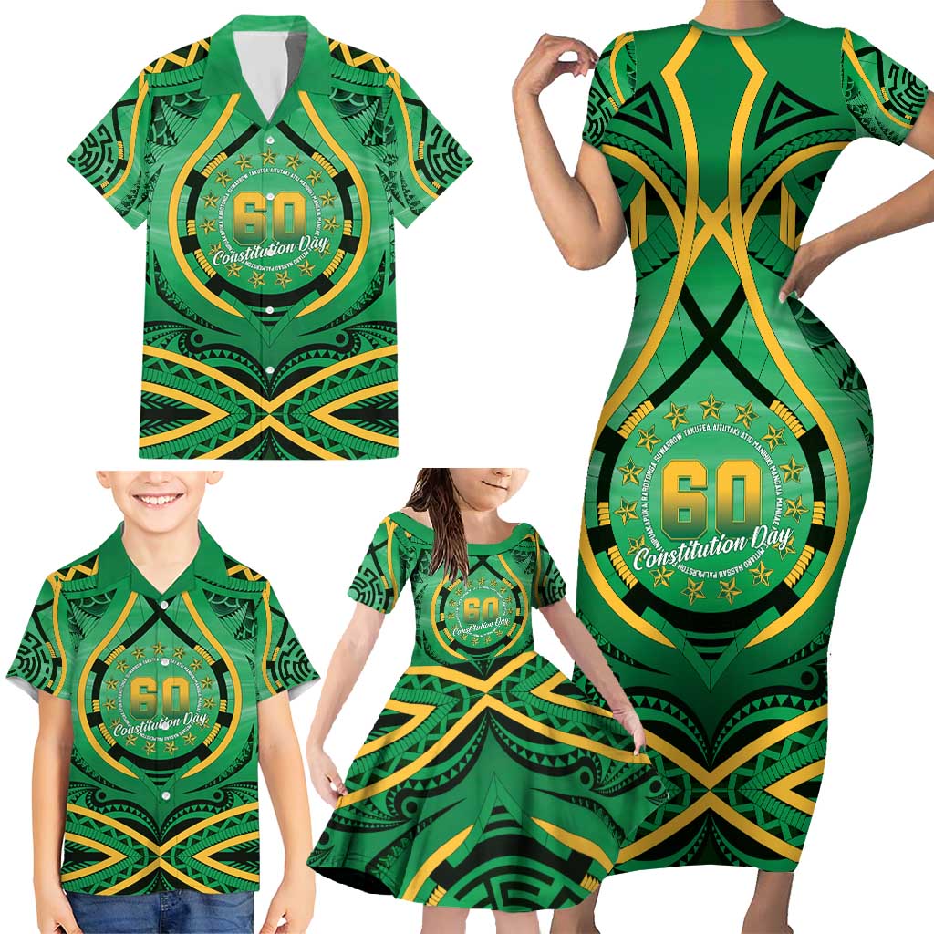 Cook Islands Constitution Day Family Matching Short Sleeve Bodycon Dress and Hawaiian Shirt 60th Anniversary - Polynesian Pride