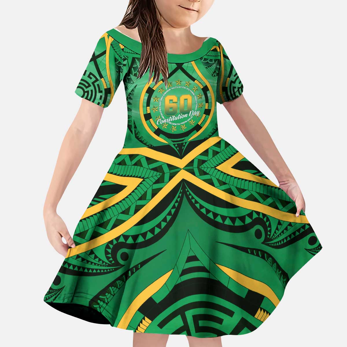 Cook Islands Constitution Day Kid Short Sleeve Dress 60th Anniversary - Polynesian Pride