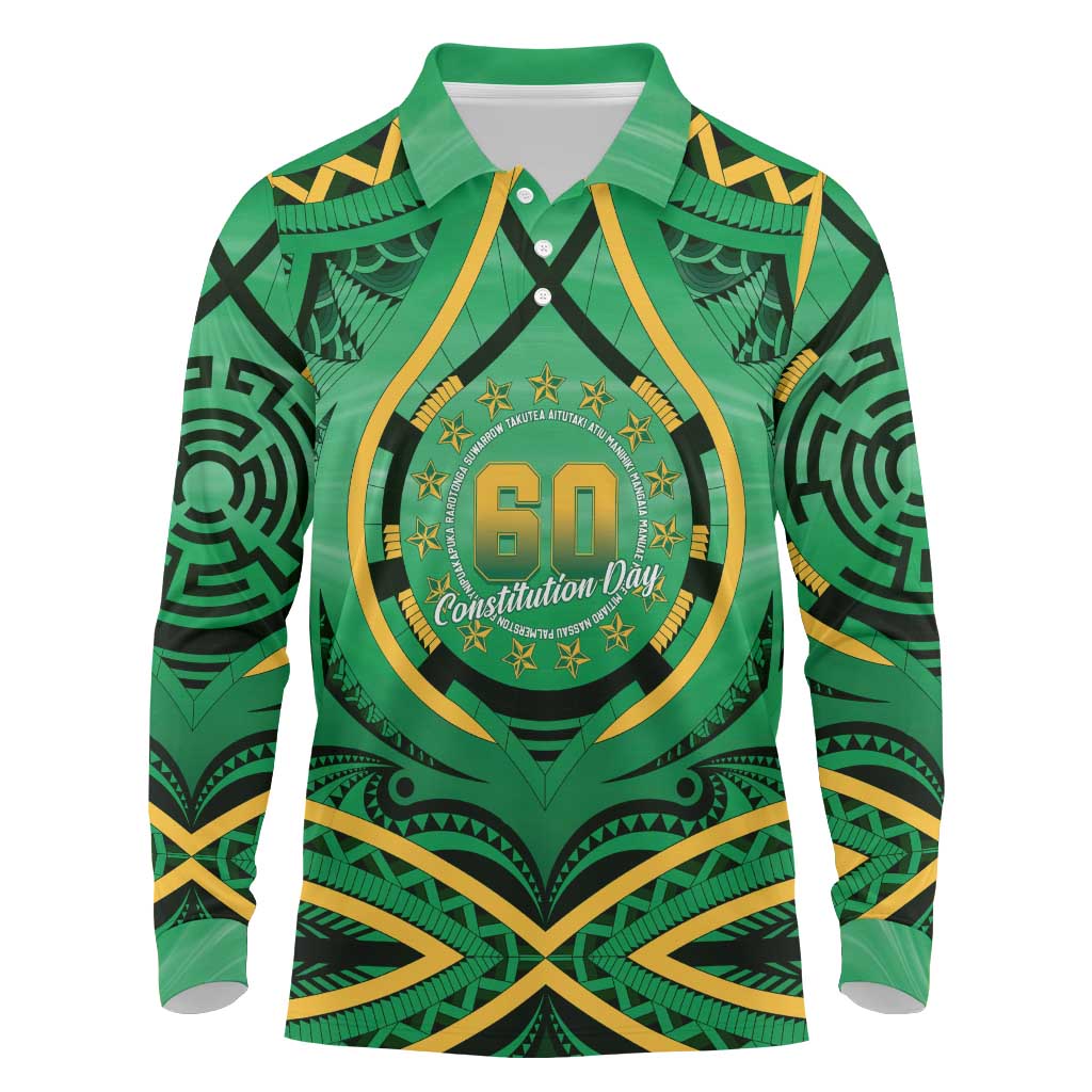 Cook Islands Constitution Day Long Sleeve Polo Shirt 60th Anniversary - Polynesian Pride