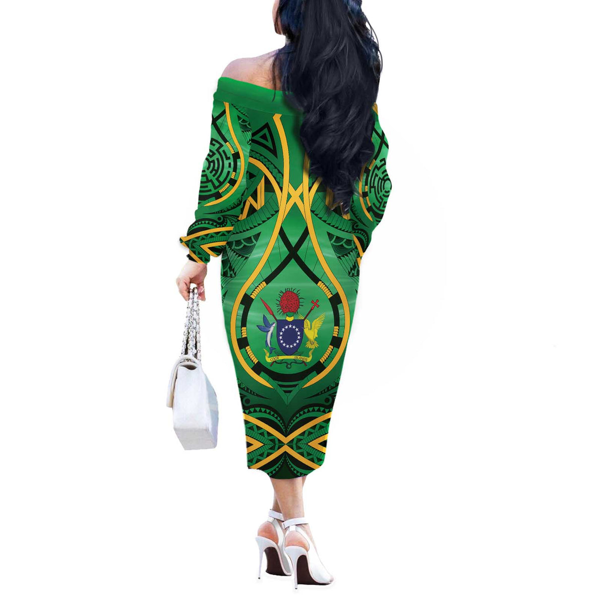 Cook Islands Constitution Day Off The Shoulder Long Sleeve Dress 60th Anniversary - Polynesian Pride