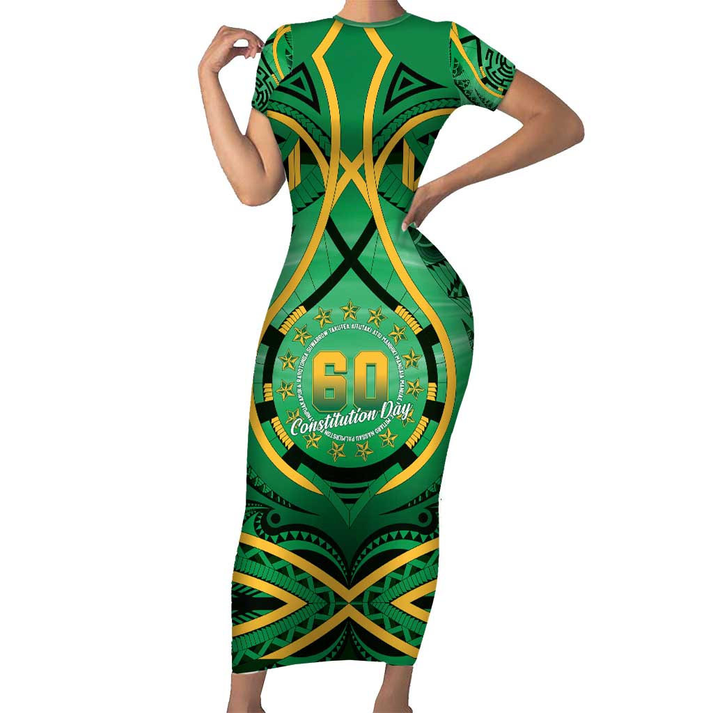 Cook Islands Constitution Day Short Sleeve Bodycon Dress 60th Anniversary
