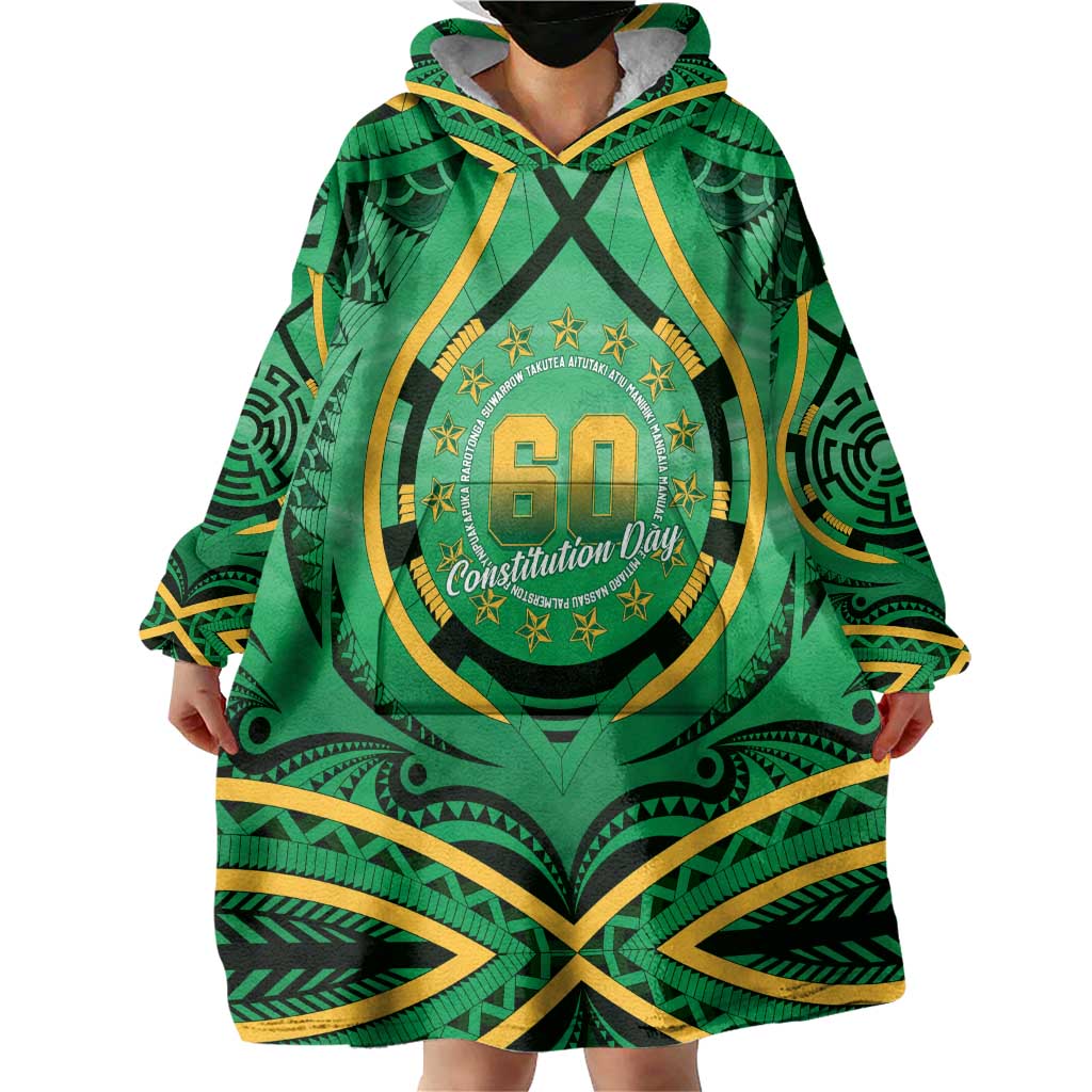 Cook Islands Constitution Day Wearable Blanket Hoodie 60th Anniversary - Polynesian Pride
