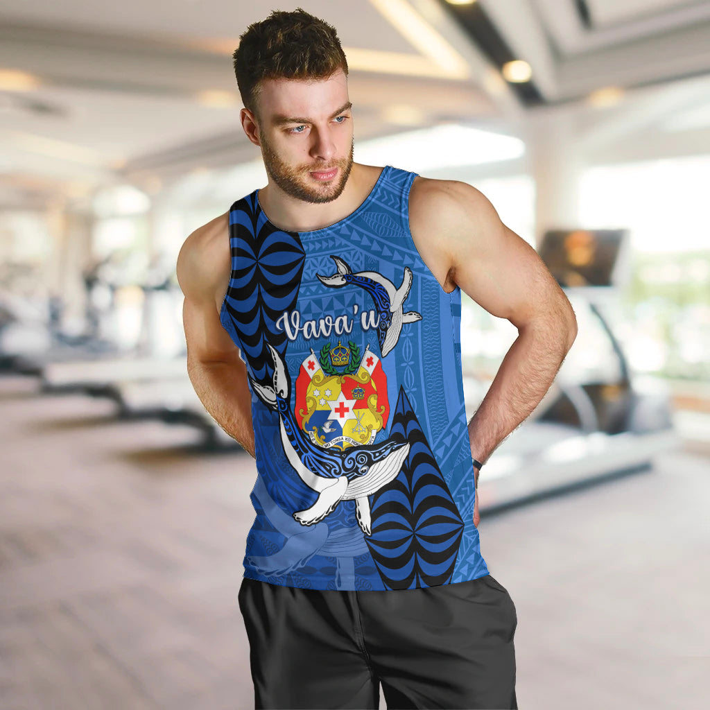 Personalized Tonga Vavau Men Tank Top Humpback Whale Coat Of Arms With Ngatu Pattern LT05 - Polynesian Pride