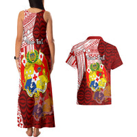 Personalized Tonga Niuas Couples Matching Tank Maxi Dress and Hawaiian Shirt White Tailed Tropicbird With Ngatu Pattern LT05 - Polynesian Pride