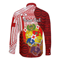 Personalized Tonga Niuas Long Sleeve Button Shirt White Tailed Tropicbird With Ngatu Pattern LT05 - Polynesian Pride