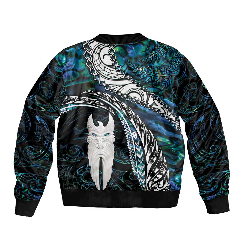 New Zealand Aotearoa Bomber Jacket Maori Hei Rehua Paua Shell Glitter Green