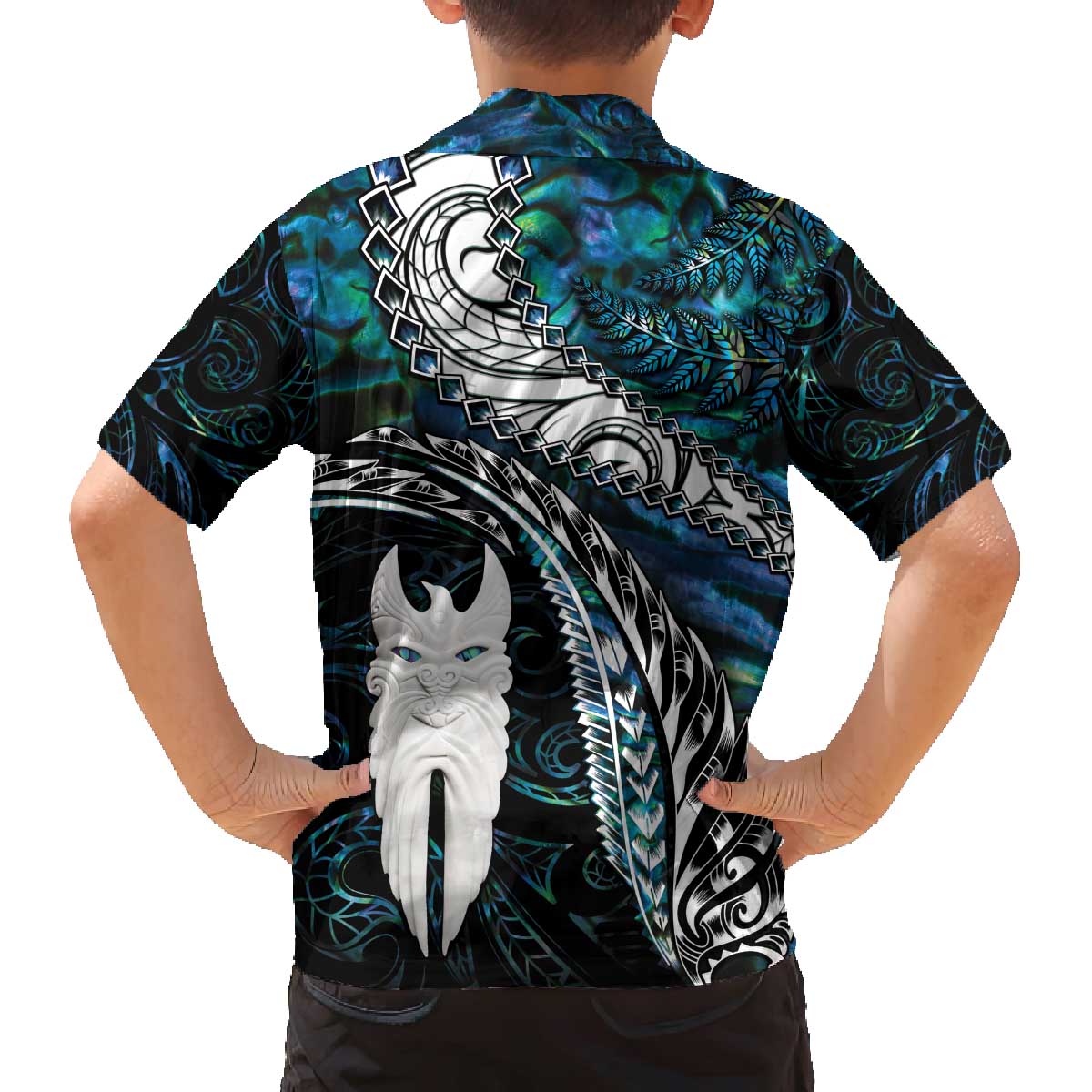 New Zealand Aotearoa Family Matching Off The Shoulder Long Sleeve Dress and Hawaiian Shirt Maori Hei Rehua Paua Shell Glitter Green LT05 - Polynesian Pride